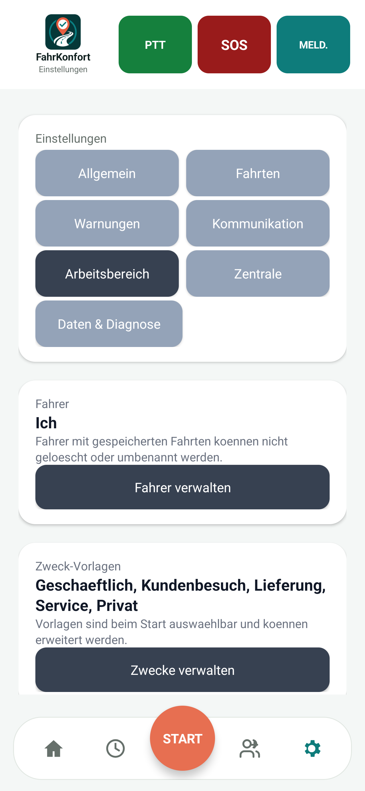 FahrKonfort Benutzeroberfläche